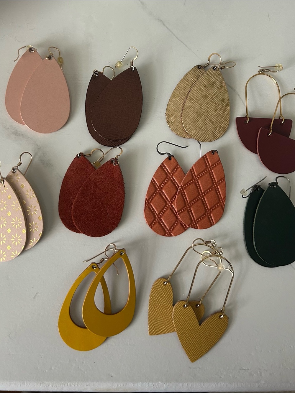 Handmade Leather Teardrop Earrings - Mustard, Rust, Blush & More
